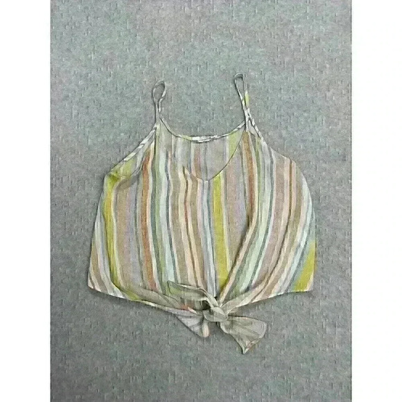 Lush Womens Parina Tie Front Crop Cami Blouse Size M Blue Striped Boho Beachy​ - Picture 1 of 10